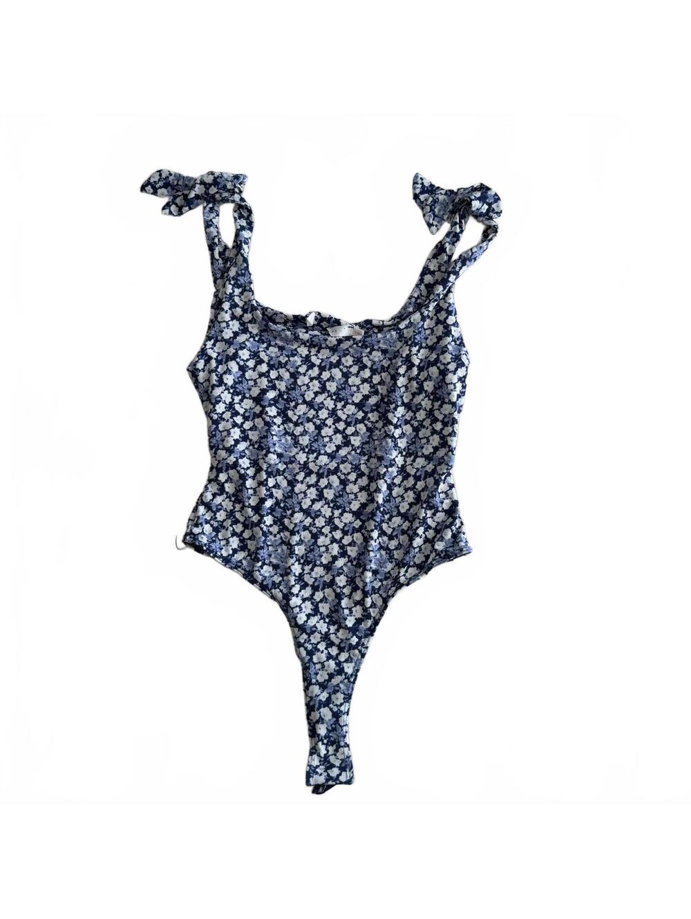 NWOT Lush Blue/White Floral One Piece Bodysuit with Snap Closure Size S